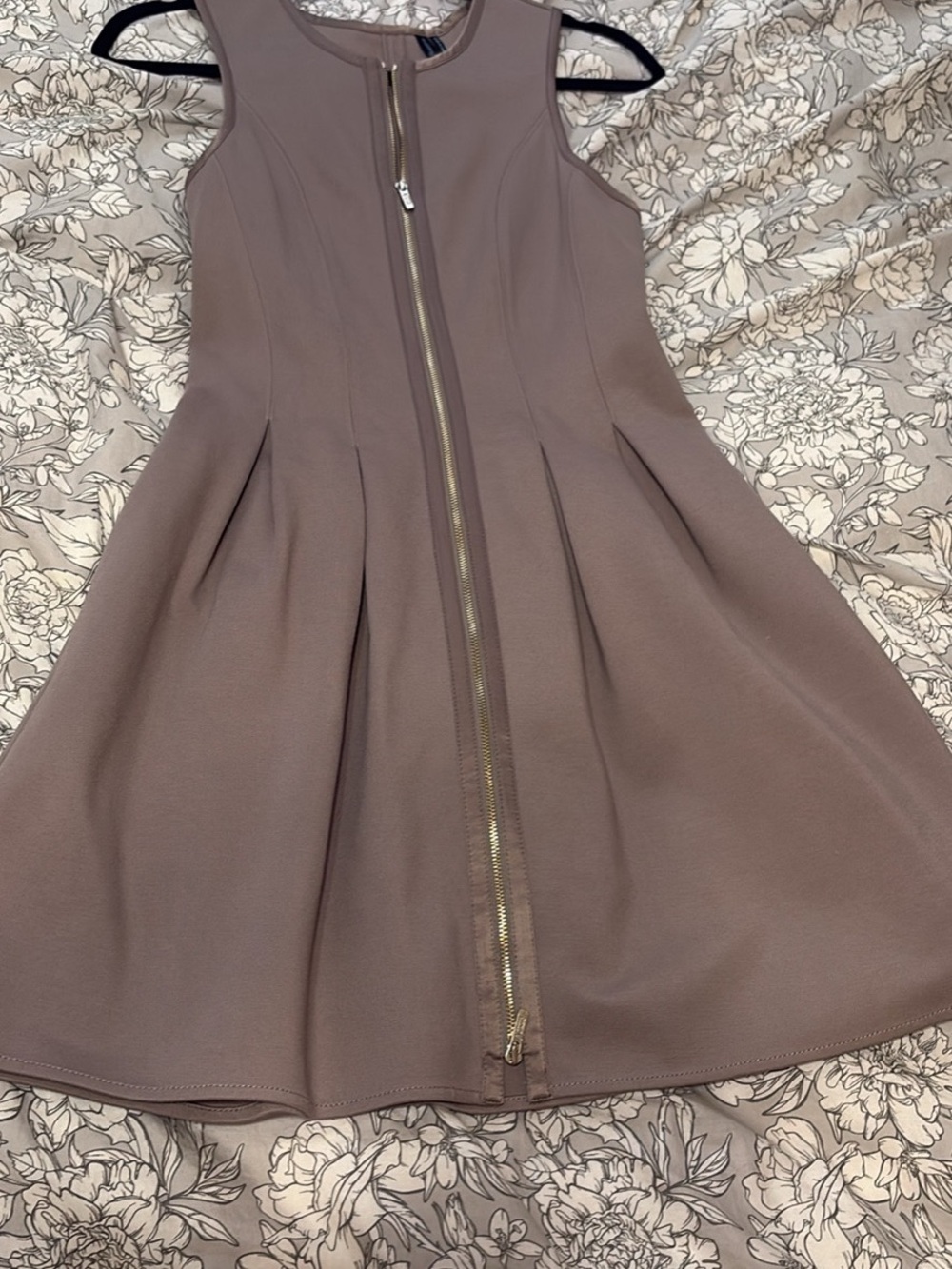 Guess Sleeveless Zip-Front Fit & Flare Dress in Taupe